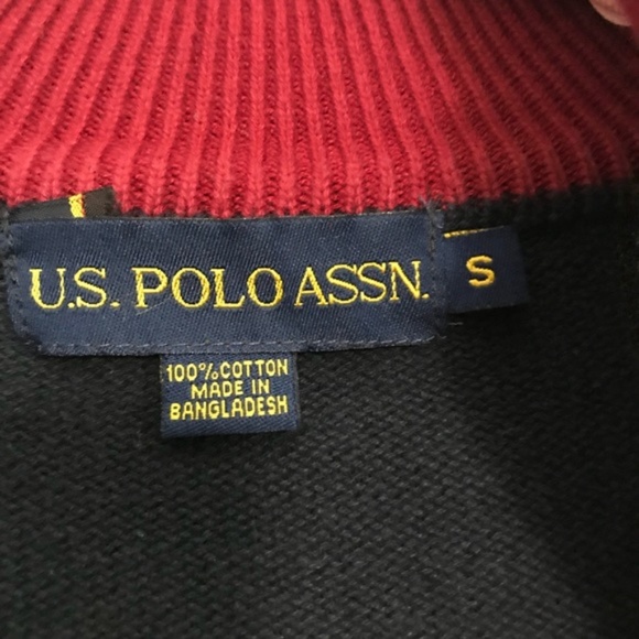 Men's US POLO 1/2 Zip Navy Sweater - Picture 3 of 5